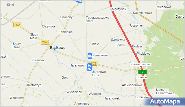 mapa Kwiatkowo gmina Bądkowo, Kwiatkowo gmina Bądkowo na mapie Targeo