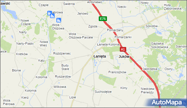 mapa Łanięta powiat kutnowski, Łanięta powiat kutnowski na mapie Targeo