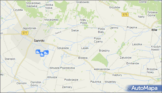 mapa Lasek gmina Sanniki, Lasek gmina Sanniki na mapie Targeo