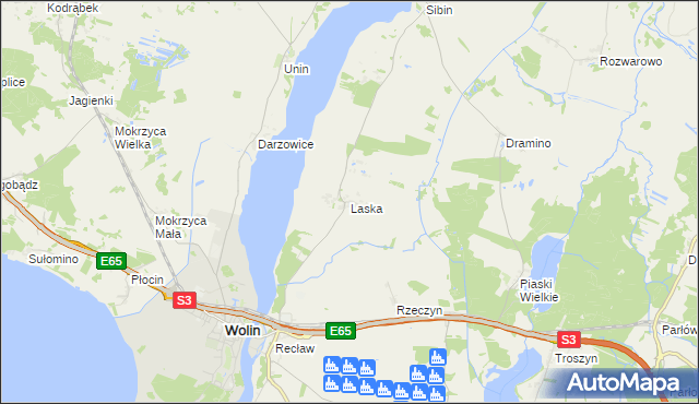 mapa Laska gmina Wolin, Laska gmina Wolin na mapie Targeo