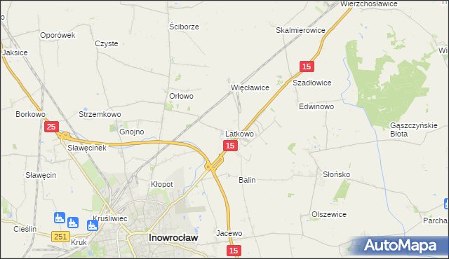 mapa Latkowo gmina Inowrocław, Latkowo gmina Inowrocław na mapie Targeo