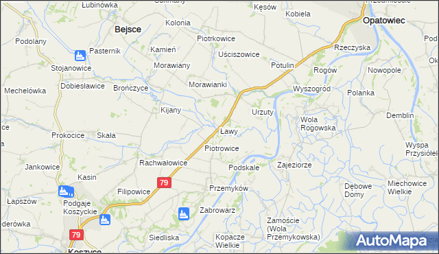 mapa Ławy gmina Opatowiec, Ławy gmina Opatowiec na mapie Targeo