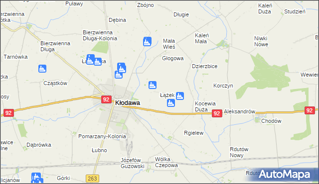 mapa Łążek gmina Kłodawa, Łążek gmina Kłodawa na mapie Targeo