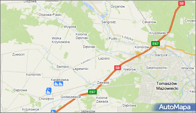 mapa Łazisko gmina Tomaszów Mazowiecki, Łazisko gmina Tomaszów Mazowiecki na mapie Targeo