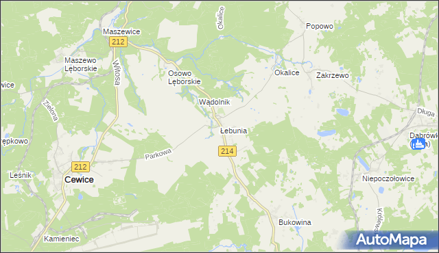 mapa Łebunia, Łebunia na mapie Targeo