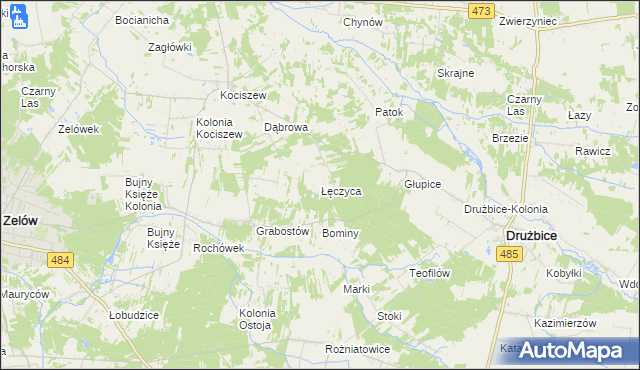 mapa Łęczyca gmina Drużbice, Łęczyca gmina Drużbice na mapie Targeo