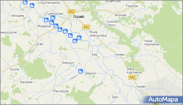 mapa Łęg gmina Czermin, Łęg gmina Czermin na mapie Targeo