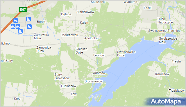 mapa Leonów gmina Wolbórz, Leonów gmina Wolbórz na mapie Targeo