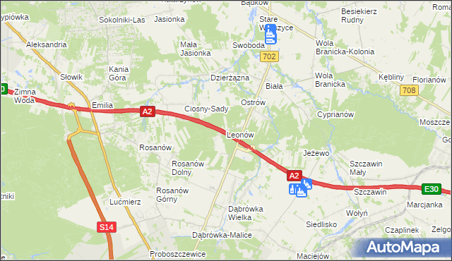 mapa Leonów gmina Zgierz, Leonów gmina Zgierz na mapie Targeo