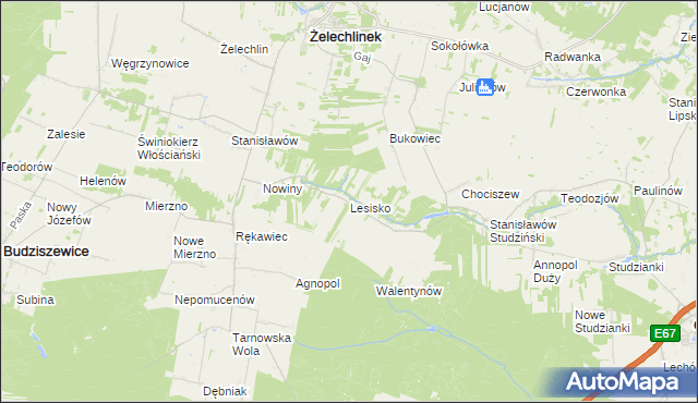 mapa Lesisko gmina Żelechlinek, Lesisko gmina Żelechlinek na mapie Targeo