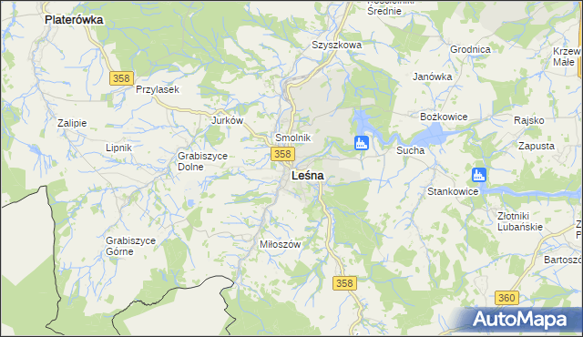 mapa Leśna powiat lubański, Leśna powiat lubański na mapie Targeo