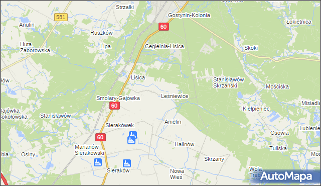 mapa Leśniewice, Leśniewice na mapie Targeo