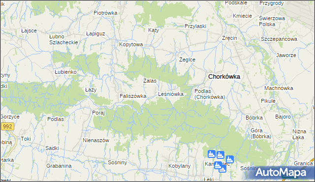 mapa Leśniówka gmina Chorkówka, Leśniówka gmina Chorkówka na mapie Targeo