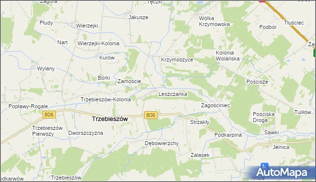 mapa Leszczanka gmina Trzebieszów, Leszczanka gmina Trzebieszów na mapie Targeo