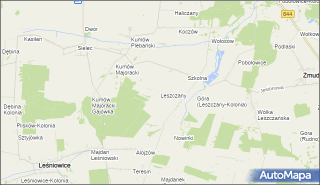 mapa Leszczany gmina Żmudź, Leszczany gmina Żmudź na mapie Targeo