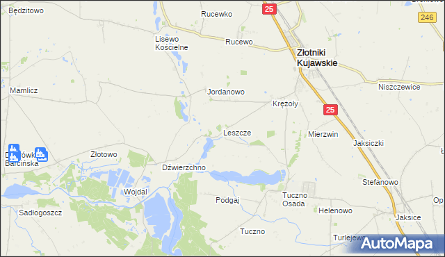 mapa Leszcze gmina Złotniki Kujawskie, Leszcze gmina Złotniki Kujawskie na mapie Targeo