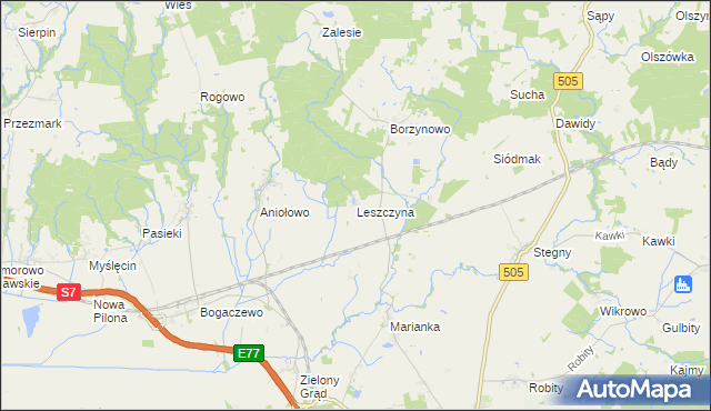 mapa Leszczyna gmina Pasłęk, Leszczyna gmina Pasłęk na mapie Targeo