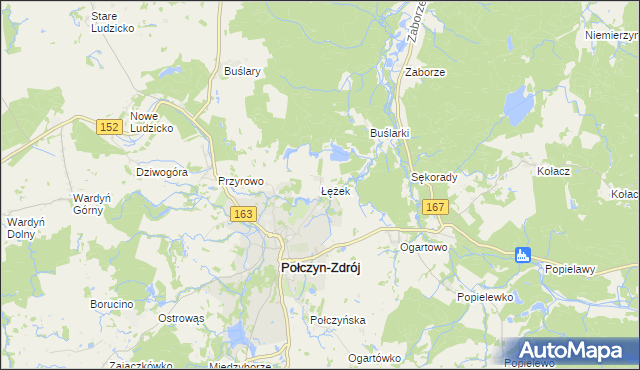 mapa Łężek gmina Połczyn-Zdrój, Łężek gmina Połczyn-Zdrój na mapie Targeo