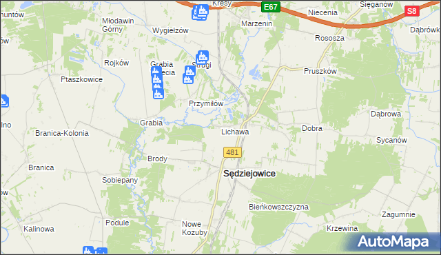 mapa Lichawa gmina Sędziejowice, Lichawa gmina Sędziejowice na mapie Targeo
