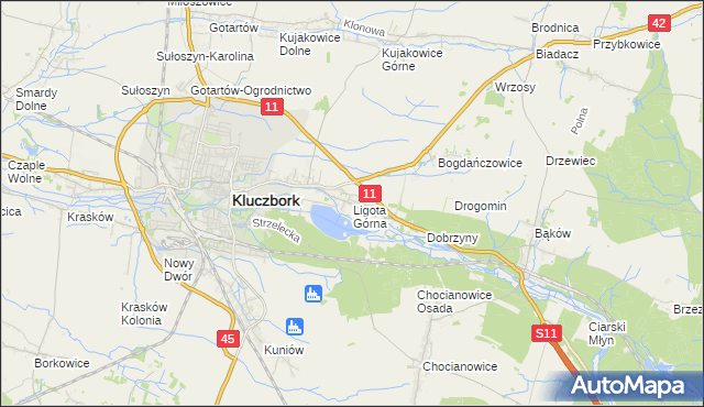 mapa Ligota Górna gmina Kluczbork, Ligota Górna gmina Kluczbork na mapie Targeo