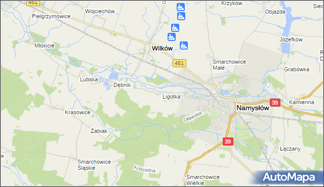 mapa Ligotka gmina Namysłów, Ligotka gmina Namysłów na mapie Targeo