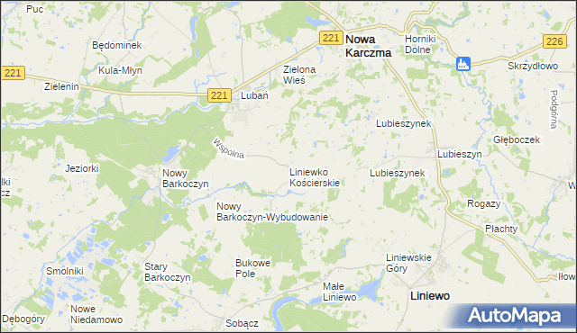 mapa Liniewko Kościerskie, Liniewko Kościerskie na mapie Targeo