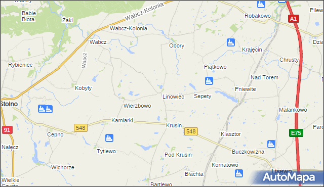 mapa Linowiec gmina Lisewo, Linowiec gmina Lisewo na mapie Targeo