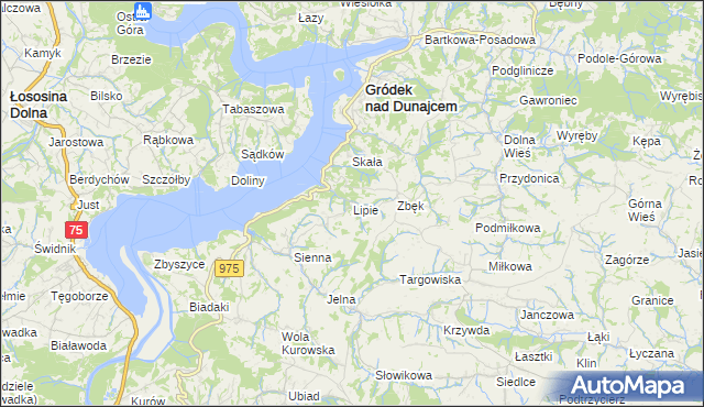 mapa Lipie gmina Gródek nad Dunajcem, Lipie gmina Gródek nad Dunajcem na mapie Targeo