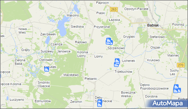 mapa Lipiny gmina Osiek Mały, Lipiny gmina Osiek Mały na mapie Targeo