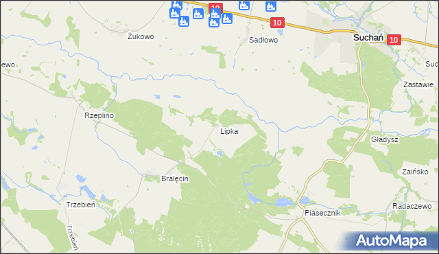 mapa Lipka gmina Dolice, Lipka gmina Dolice na mapie Targeo