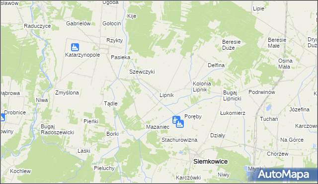 mapa Lipnik gmina Siemkowice, Lipnik gmina Siemkowice na mapie Targeo