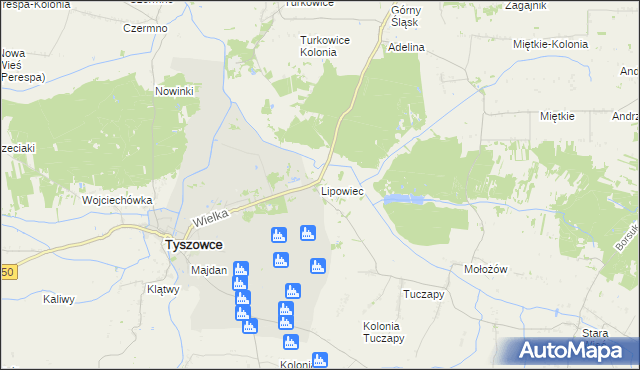 mapa Lipowiec gmina Tyszowce, Lipowiec gmina Tyszowce na mapie Targeo