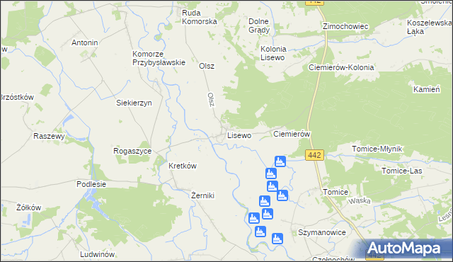 mapa Lisewo gmina Pyzdry, Lisewo gmina Pyzdry na mapie Targeo