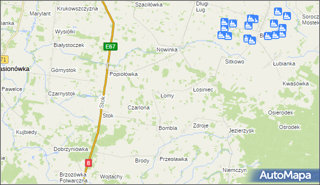 mapa Łomy gmina Korycin, Łomy gmina Korycin na mapie Targeo