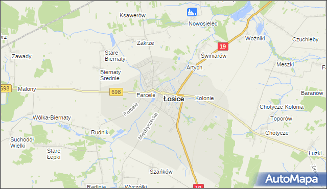 mapa Łosice, Łosice na mapie Targeo