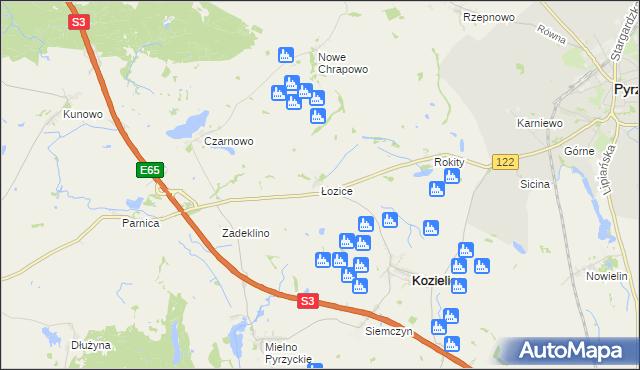 mapa Łozice gmina Kozielice, Łozice gmina Kozielice na mapie Targeo