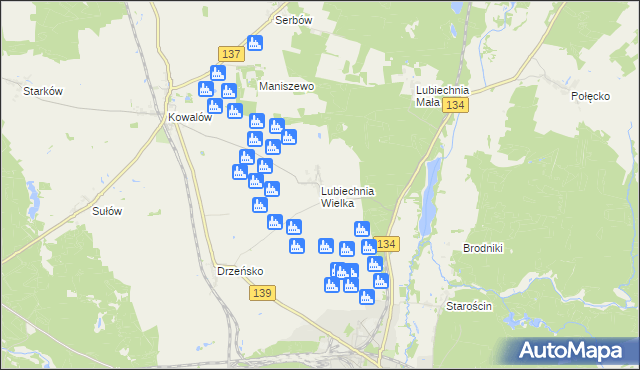 mapa Lubiechnia Wielka, Lubiechnia Wielka na mapie Targeo