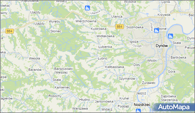 mapa Łubno gmina Dynów, Łubno gmina Dynów na mapie Targeo