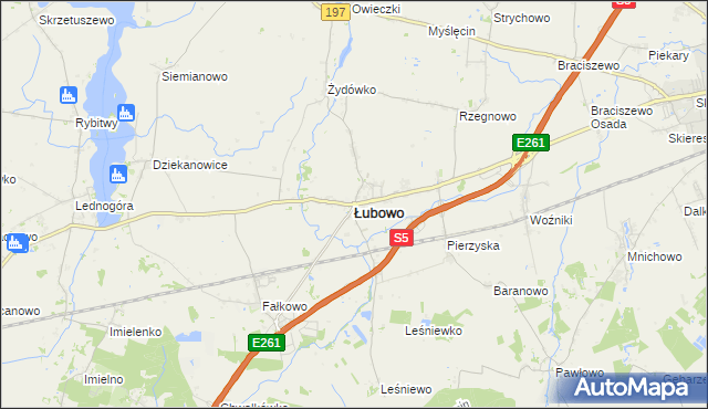 mapa Łubowo powiat gnieźnieński, Łubowo powiat gnieźnieński na mapie Targeo