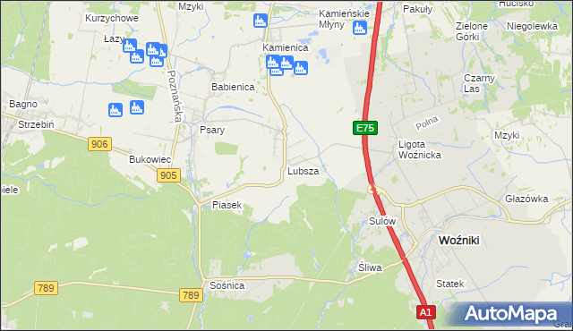 mapa Lubsza gmina Woźniki, Lubsza gmina Woźniki na mapie Targeo