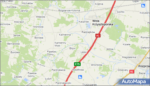 mapa Ludwików gmina Wola Krzysztoporska, Ludwików gmina Wola Krzysztoporska na mapie Targeo