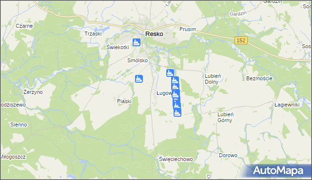 mapa Ługowina gmina Resko, Ługowina gmina Resko na mapie Targeo