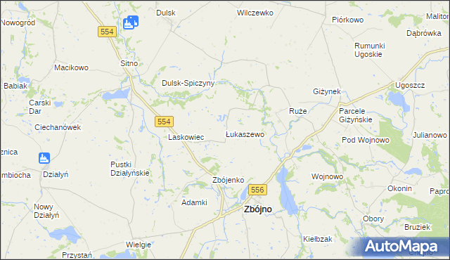 mapa Łukaszewo gmina Zbójno, Łukaszewo gmina Zbójno na mapie Targeo