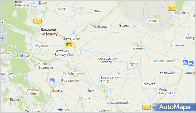 mapa Łuszczanów Pierwszy, Łuszczanów Pierwszy na mapie Targeo