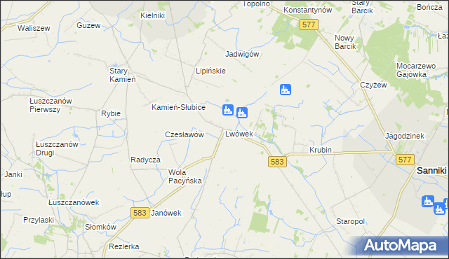 mapa Lwówek gmina Sanniki, Lwówek gmina Sanniki na mapie Targeo
