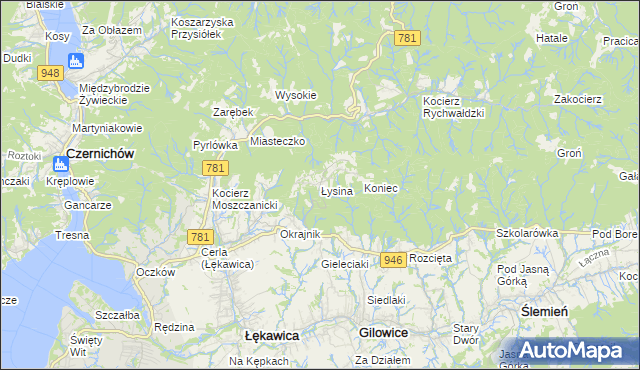 mapa Łysina, Łysina na mapie Targeo