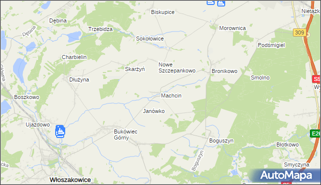 mapa Machcin gmina Śmigiel, Machcin gmina Śmigiel na mapie Targeo