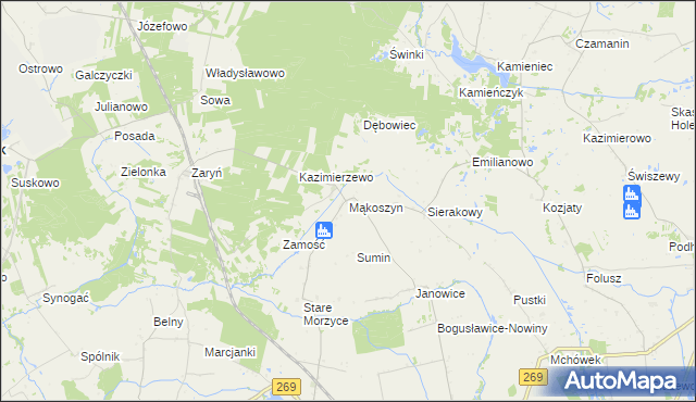 mapa Mąkoszyn gmina Wierzbinek, Mąkoszyn gmina Wierzbinek na mapie Targeo