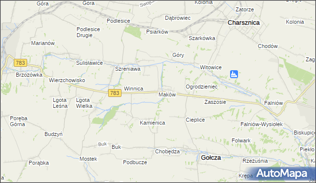 mapa Maków gmina Gołcza, Maków gmina Gołcza na mapie Targeo