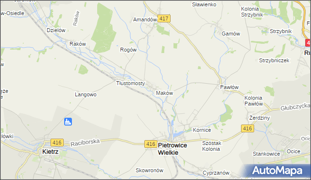 mapa Maków gmina Pietrowice Wielkie, Maków gmina Pietrowice Wielkie na mapie Targeo